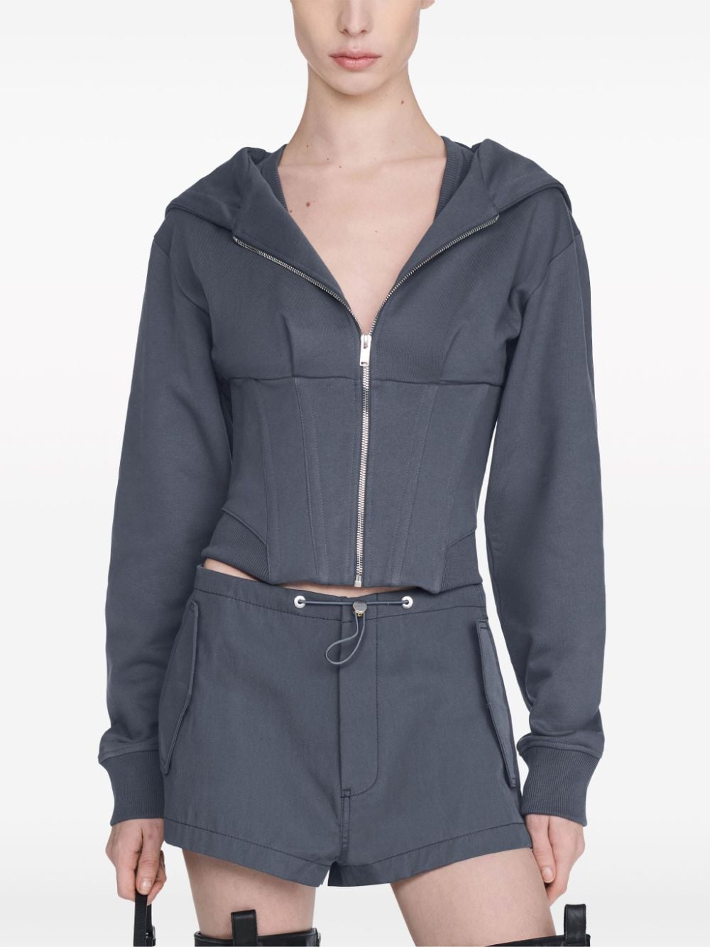 Shop Dion Lee Corset-bodice Organic Cotton Hoodie In Grey