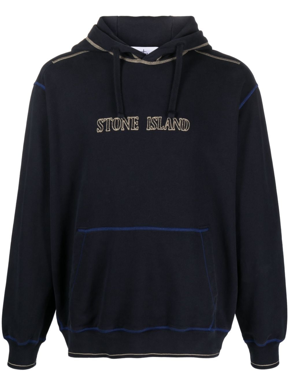 Stone Island Logo-embroidered Cotton Hoodie In Blue