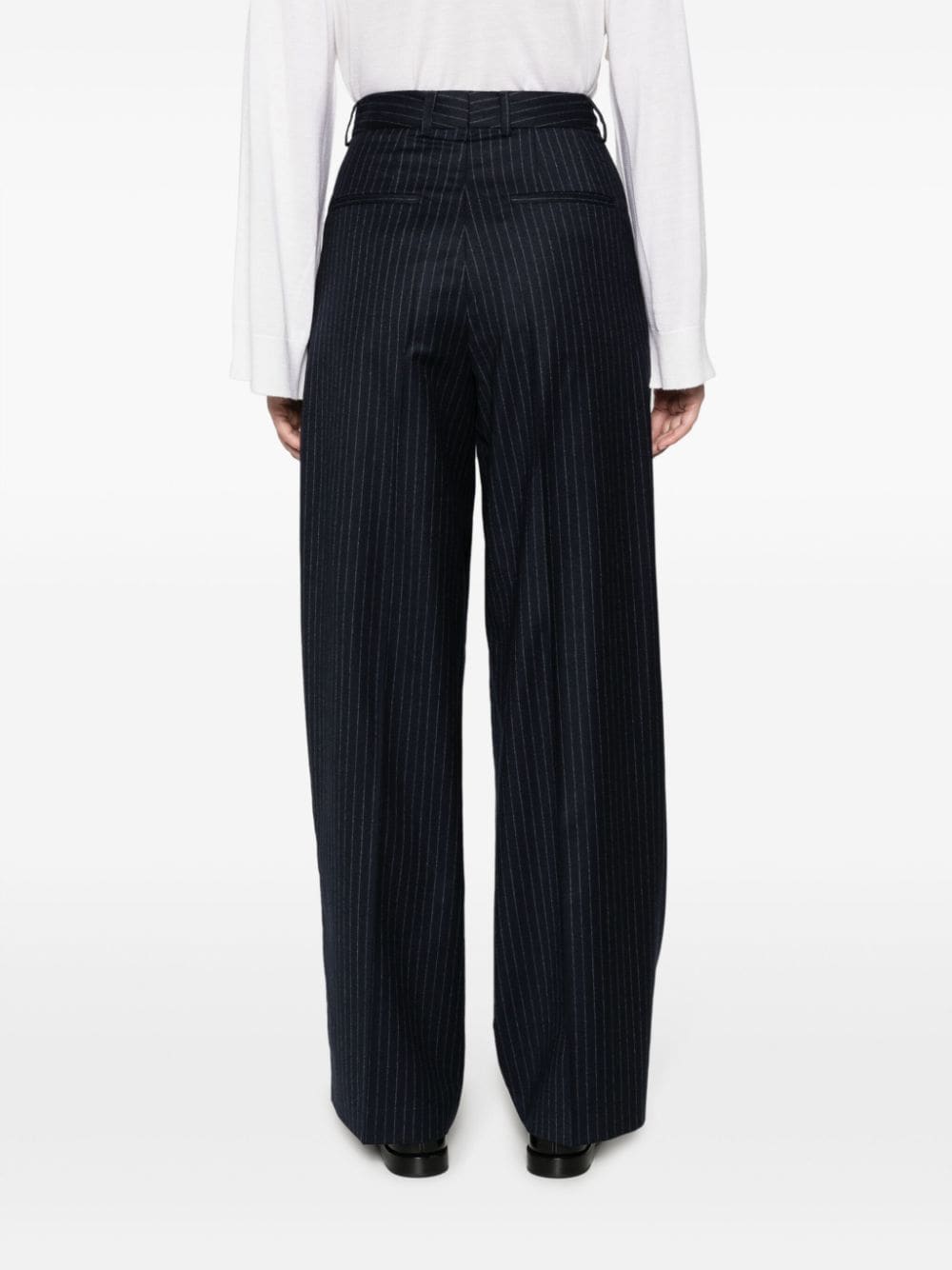 Shop Officine Generale New Sophie Pinstriped Straight Trousers In Blue