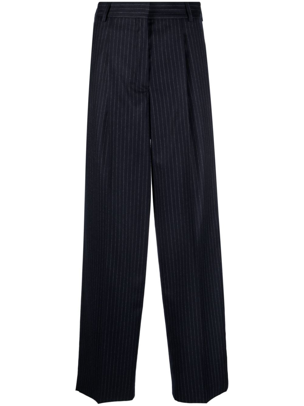 Officine Generale New Sophie Pinstriped Straight Trousers In Blue