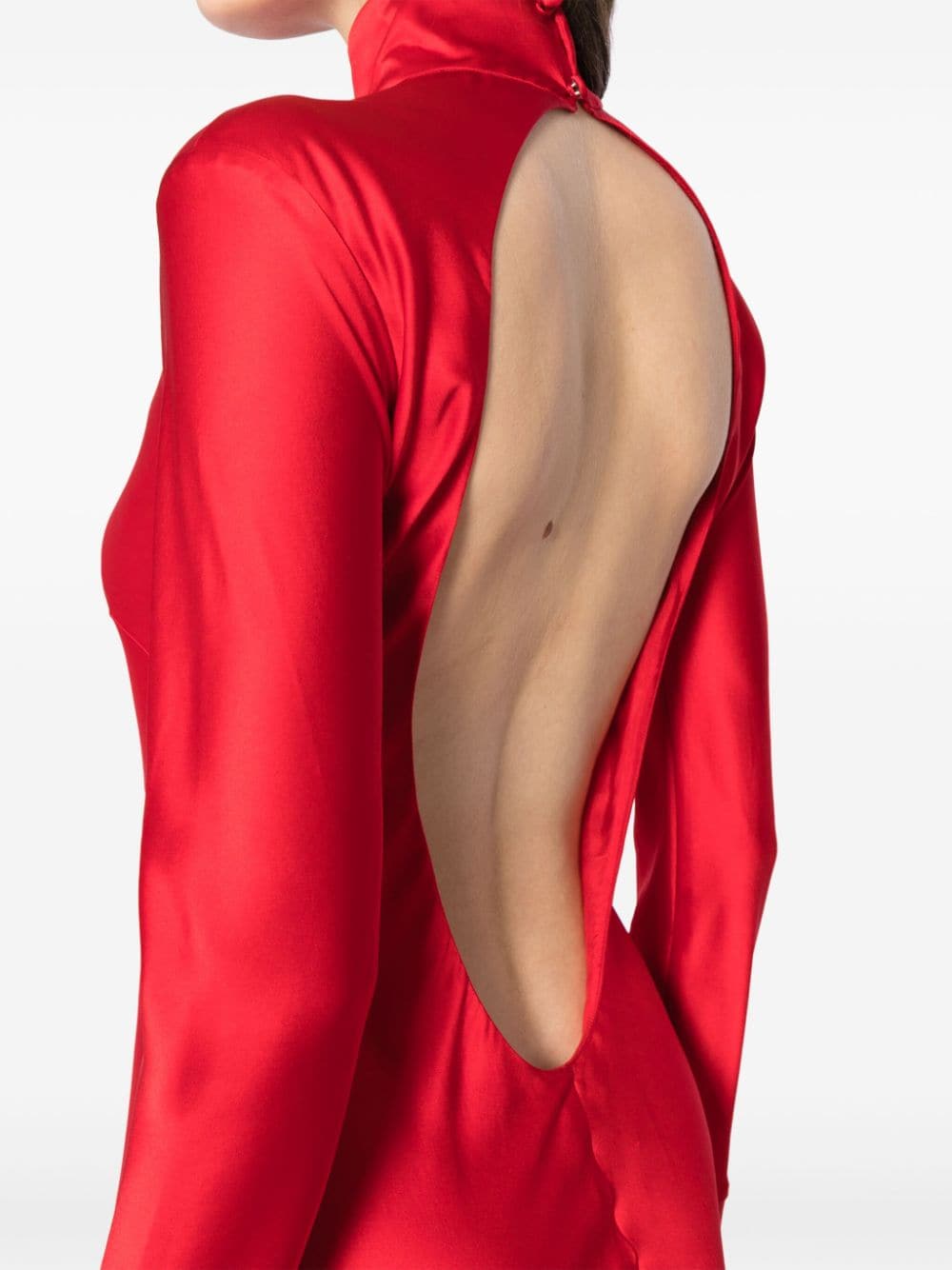 Shop Michelle Mason Open-back Long-sleeve Gown Dress In Red