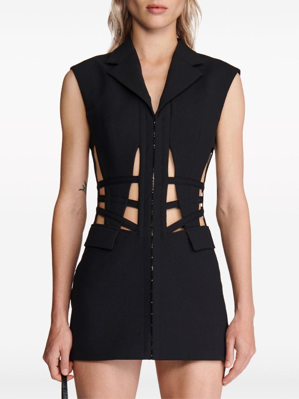 Shop Dion Lee Sleeveless Caged Corset Minidress In Schwarz