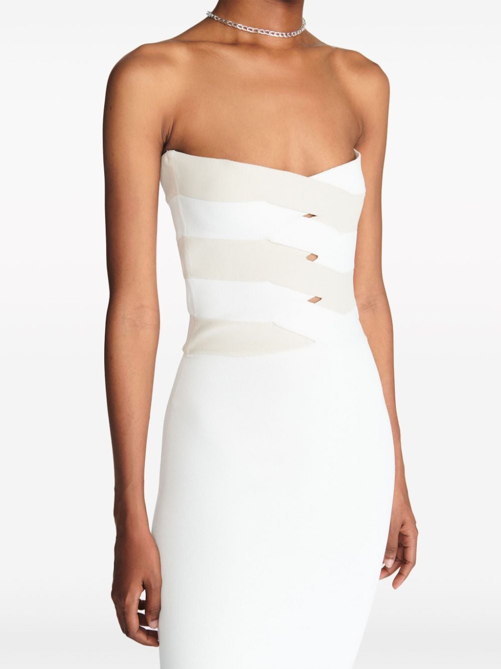 Shop Dion Lee Strapless Knitted Midi Dress In Weiss