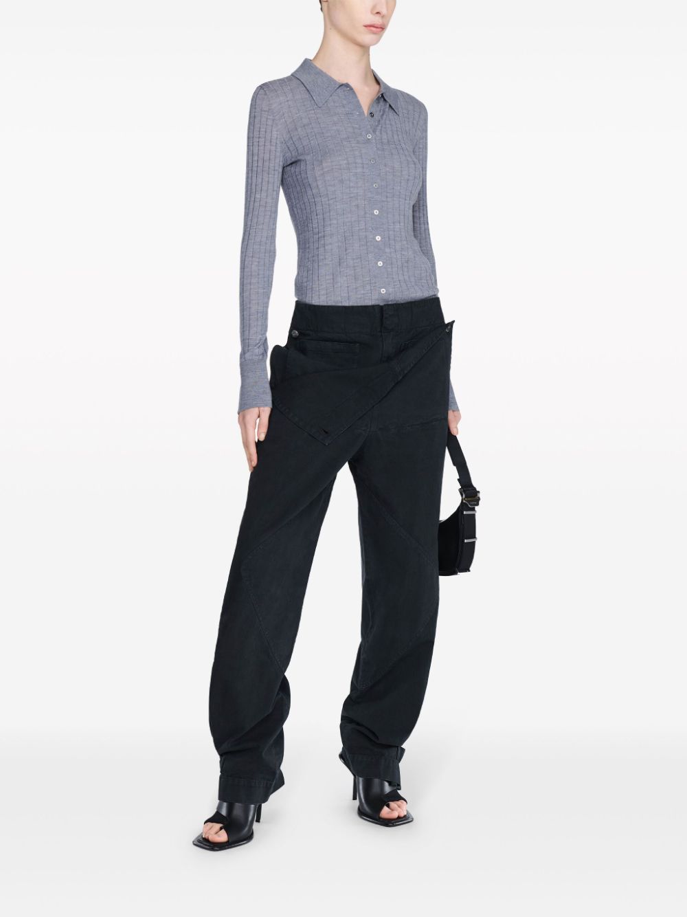 Shop Dion Lee Ribbed Merino Polo Top In Grey
