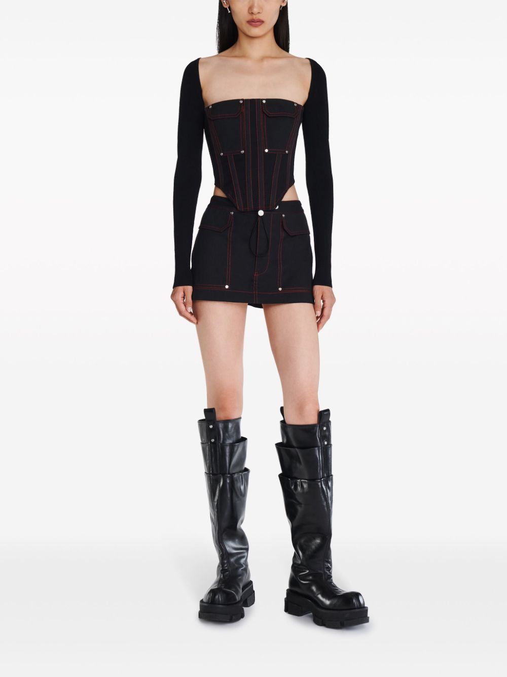 Shop Dion Lee Hongbao Contrast-stitch Miniskirt In Black