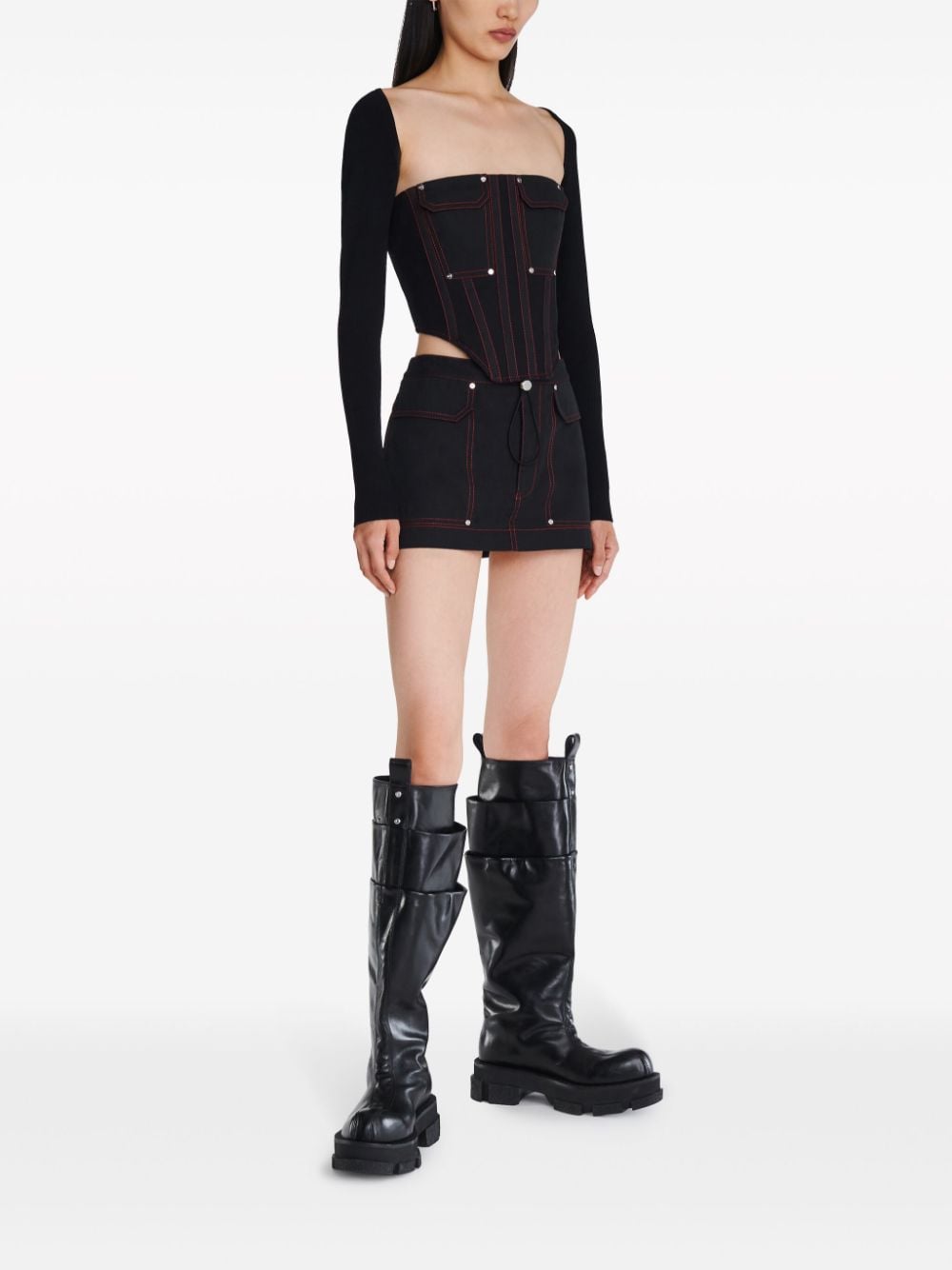 Shop Dion Lee Hongbao Contrast-stitch Miniskirt In Black