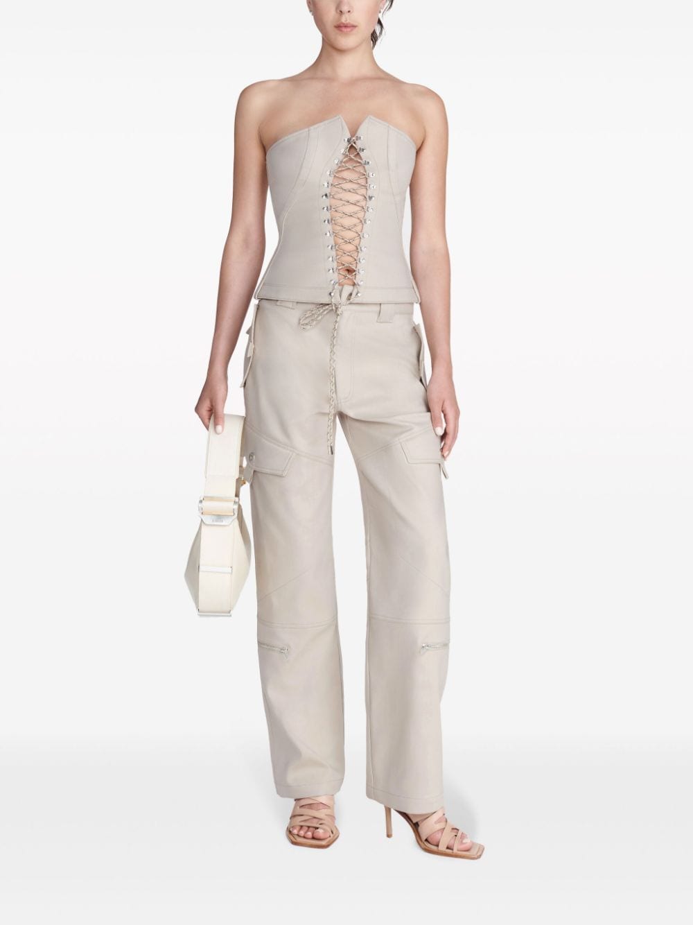 Shop Dion Lee Hiking Laced Corset Blouse In Neutrals