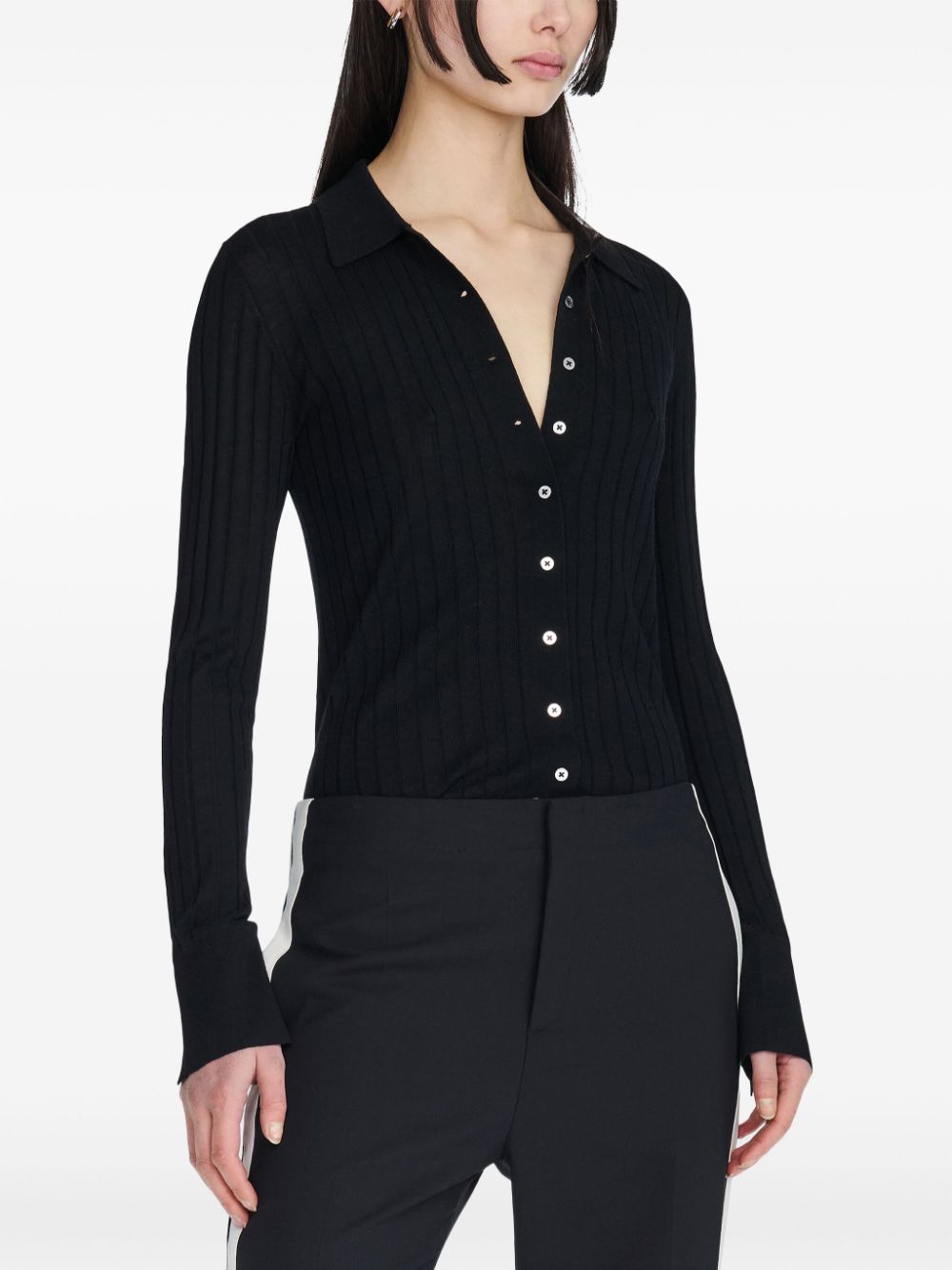 Shop Dion Lee Ribbed-knit Wool Polo Shirt In Black
