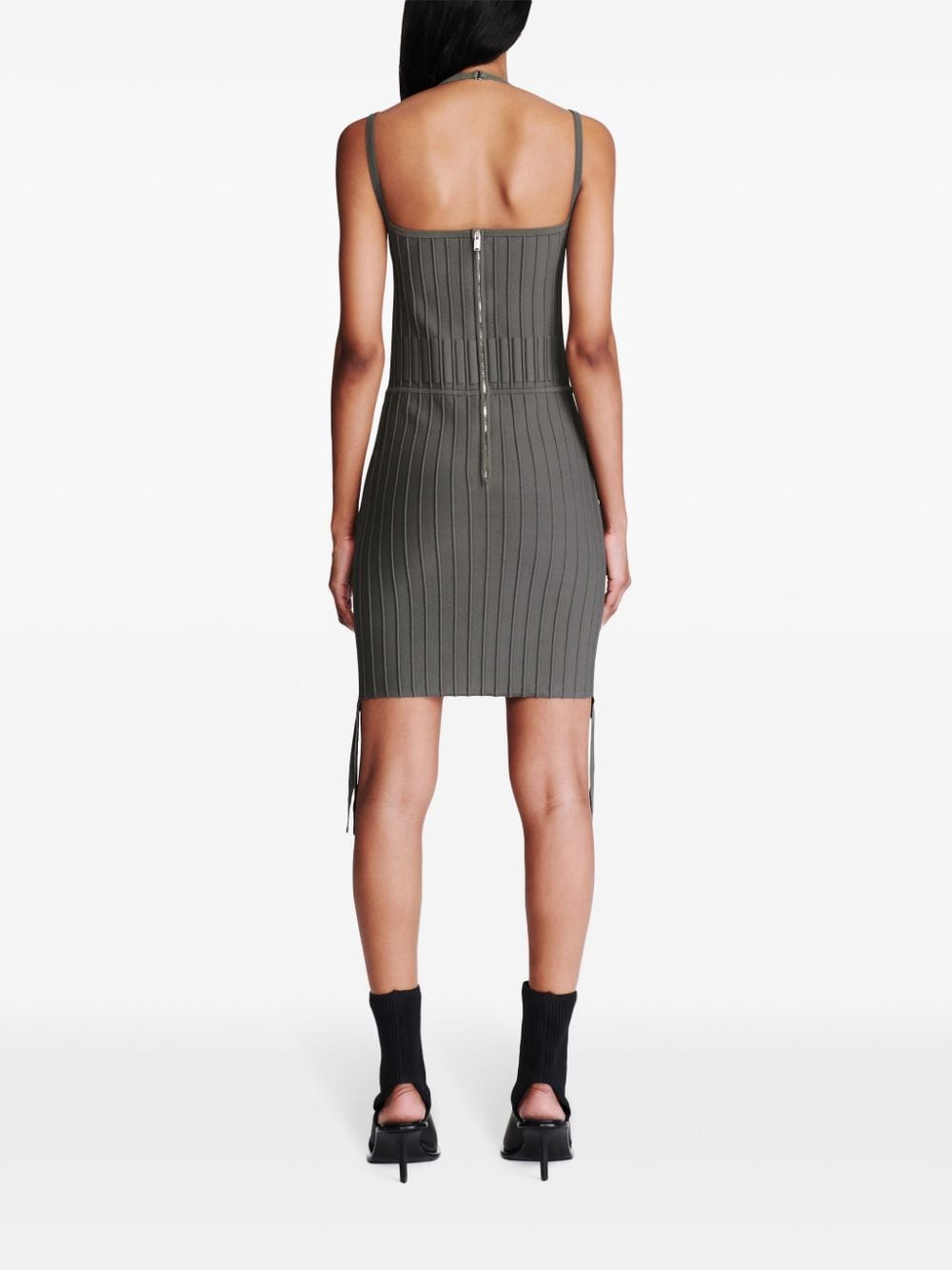 Shop Dion Lee Ribbed-knit Corset Mini Dress In Grey