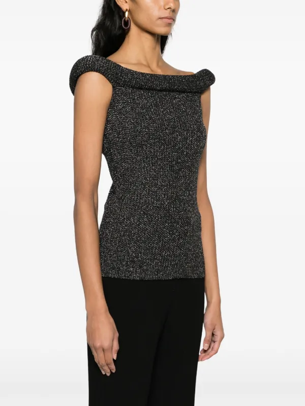 TOTEME Roll off-shoulder Knitted Top | Black | FARFETCH