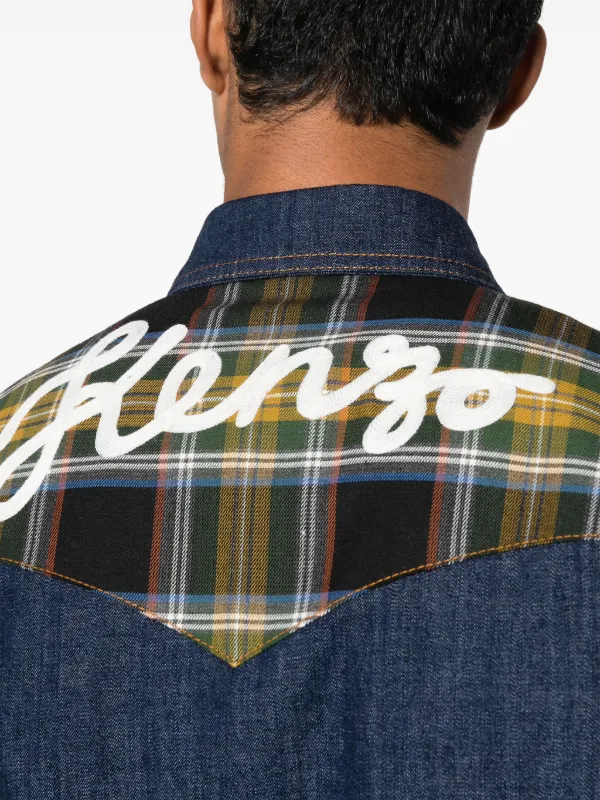 Kenzo チェックパネル デニムシャツ | ブルー | FARFETCH JP