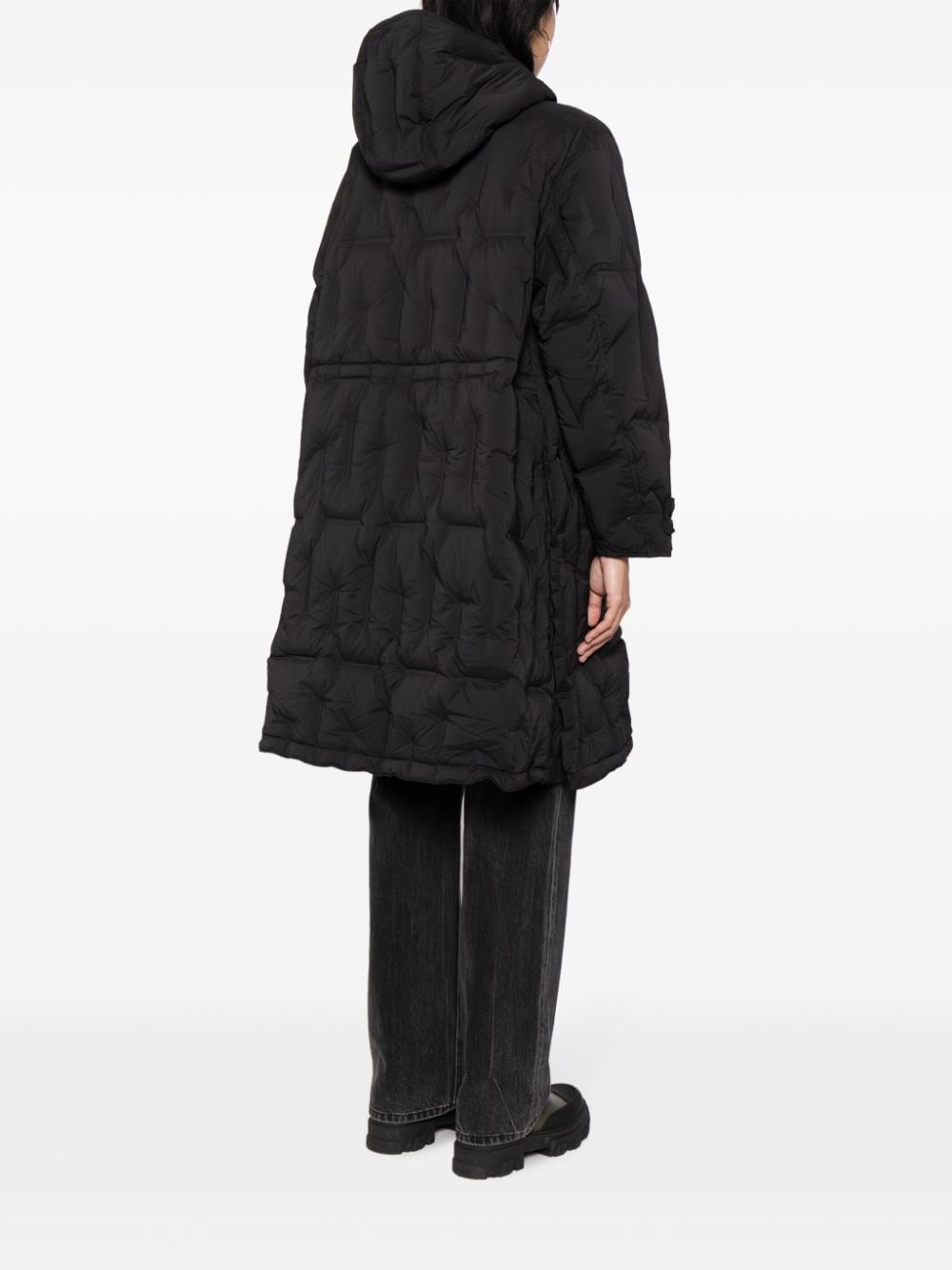 Shop Jnby Pleat-detail Hooded Puffer Coat In Black