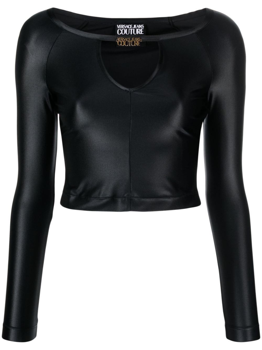 Shop Versace Jeans Couture Logo-plaque Jersey Crop Top In Black