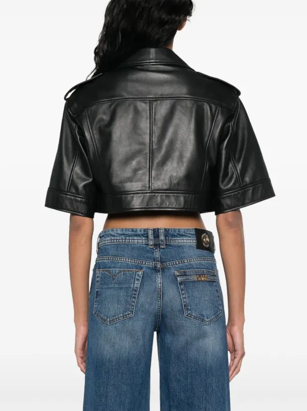 Versace Jeans Couture Cropped Leather Jacket | Black | FARFETCH
