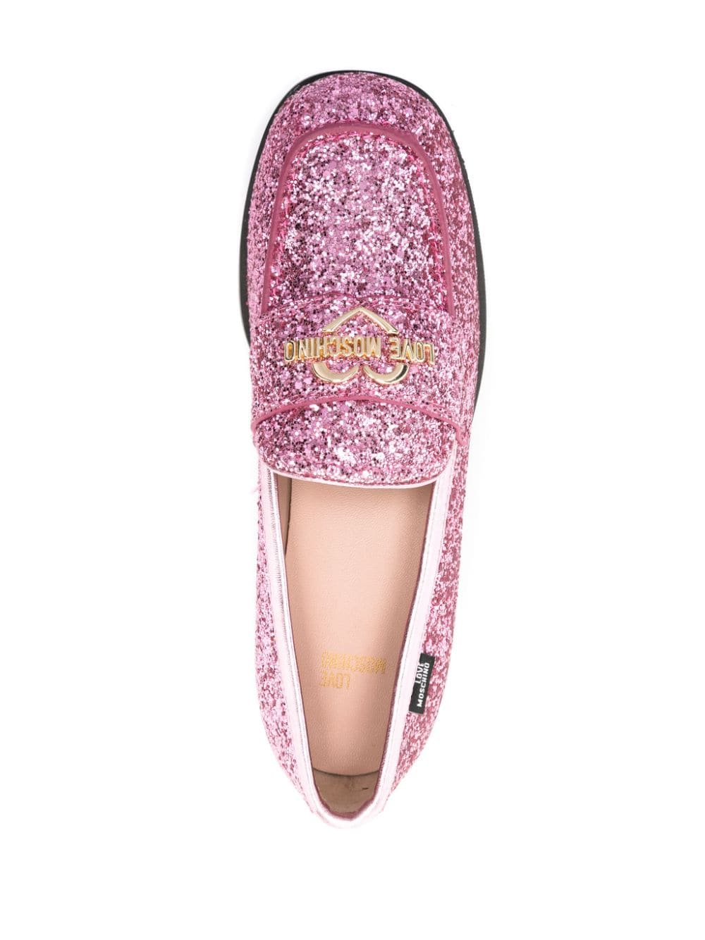 Shop Love Moschino Glitter-detail Square-toe Loafers In Pink