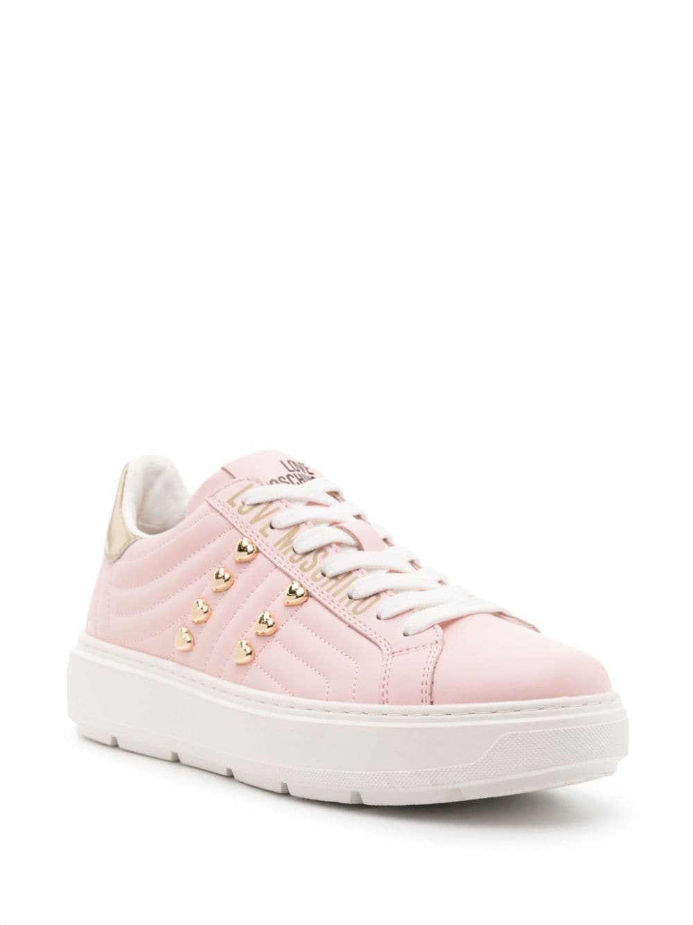 Shop Love Moschino Stud-embellished Leather Sneakers In Pink