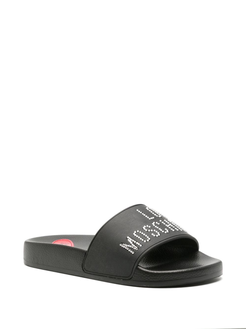 Shop Love Moschino Logo-embellished Slides In Black