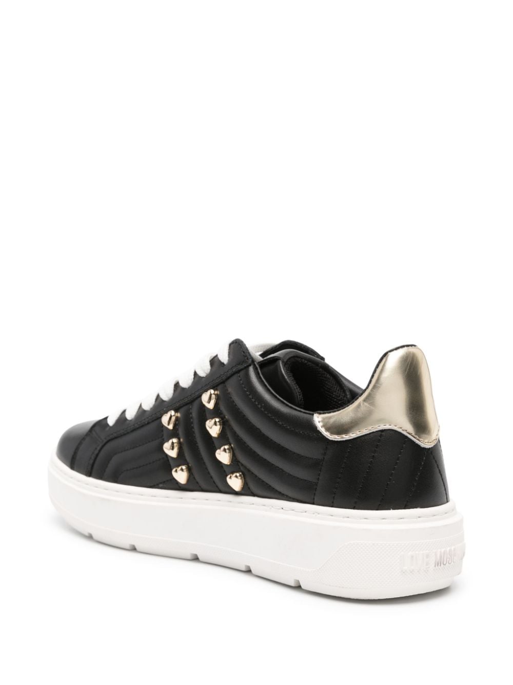 Shop Love Moschino Heart-stud Quilted Leather Sneakers In Black
