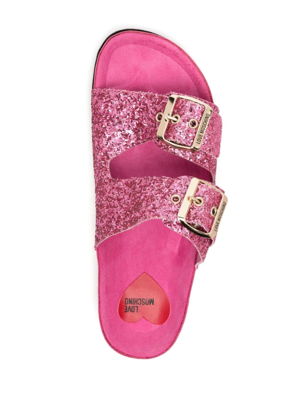 Shop Love Moschino Side-buckle Glitter Slides In Pink