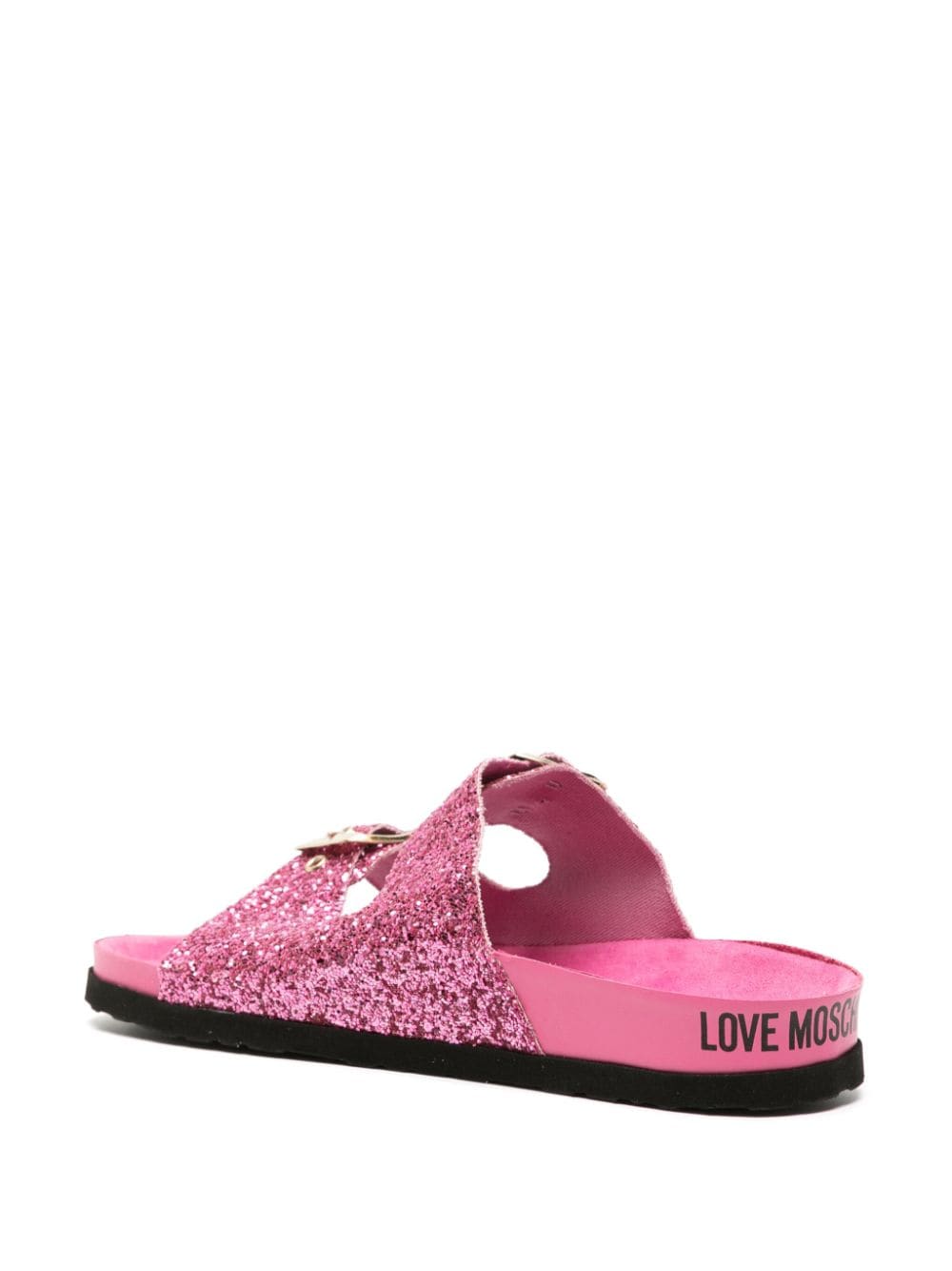 Shop Love Moschino Side-buckle Glitter Slides In Pink