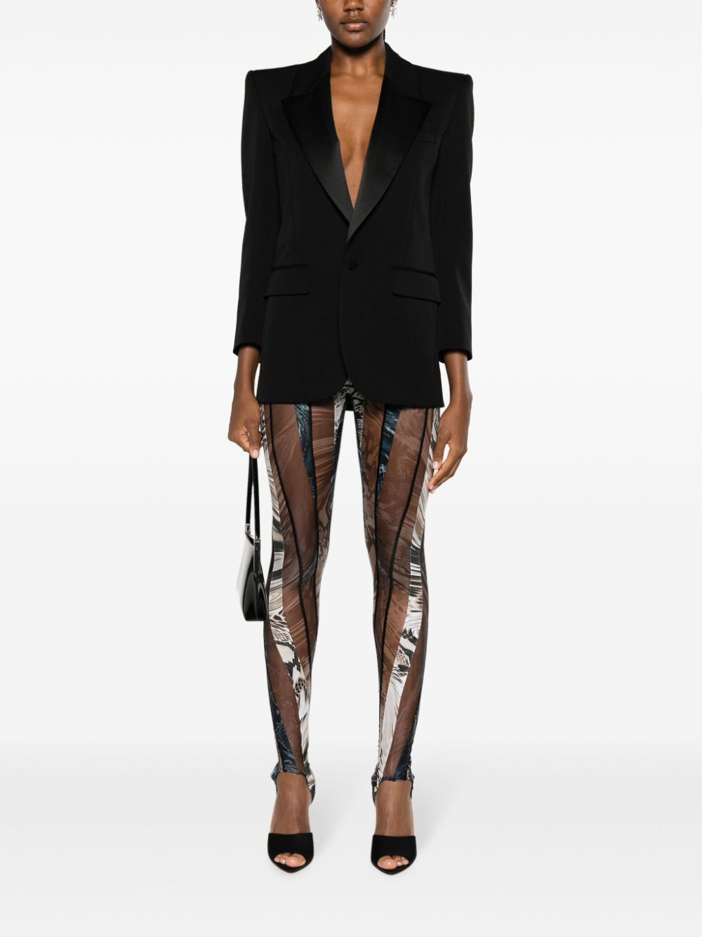 Shop Mugler Snakeskin-print Sheer-tulle Panelled Leggings In Nude