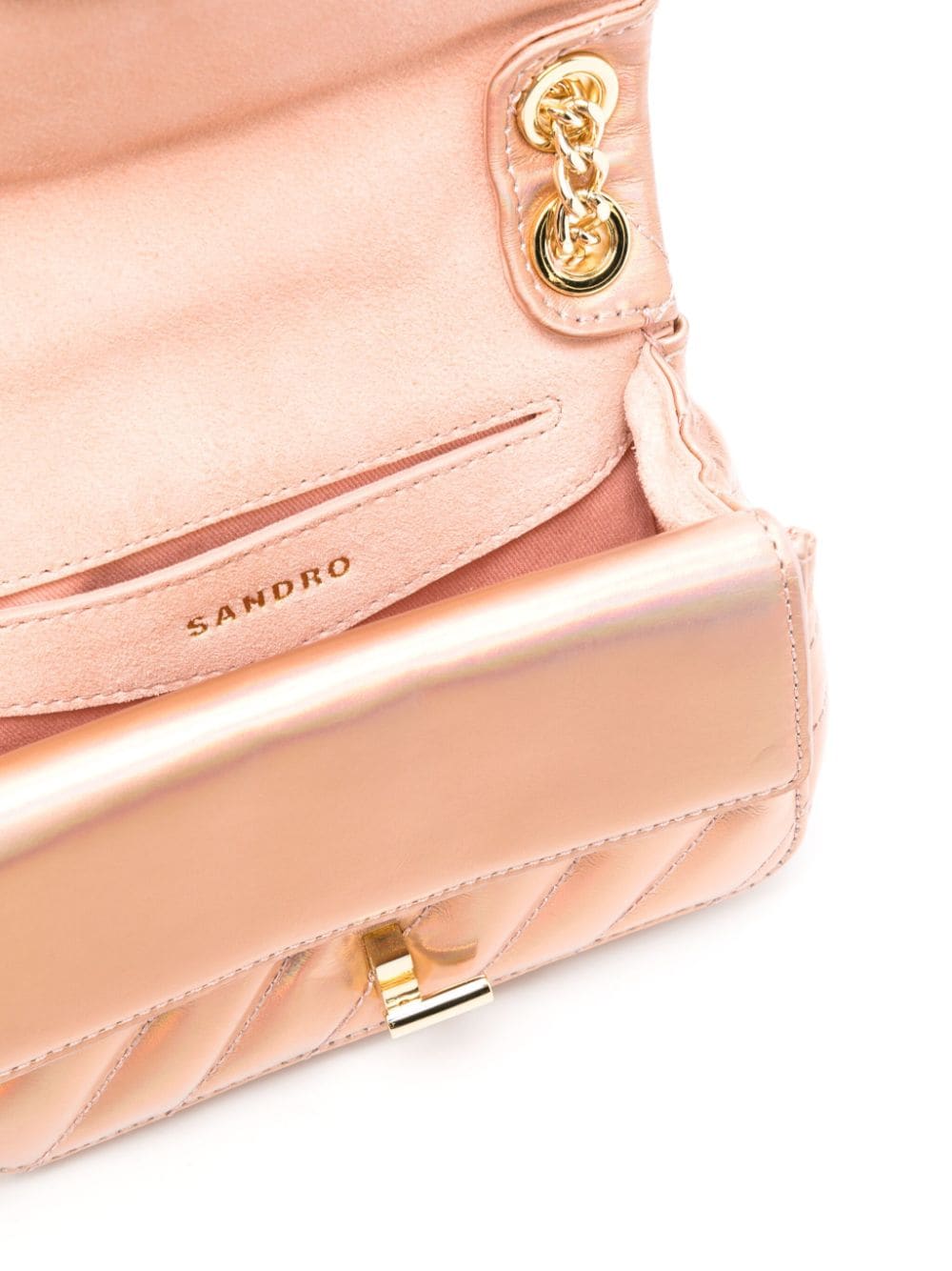 Shop Sandro Mini Yza Leather Crossbody Bag In Pink