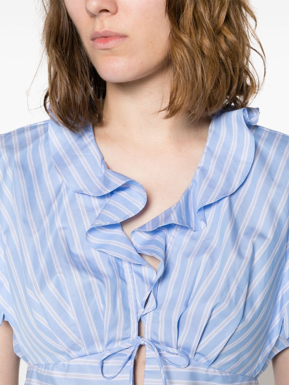 Shop Sandro Striped Cotton Cropped Blouse In Blue