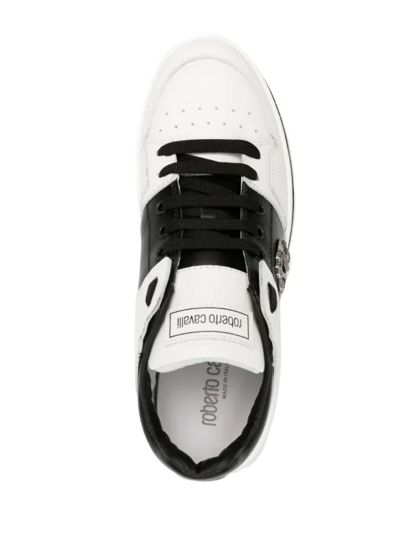 【Roberto Cavalli】 Mirrorレザースニーカー Roberto Cavalli Mirror Snake Leather Sneakers | White | FARFETCH