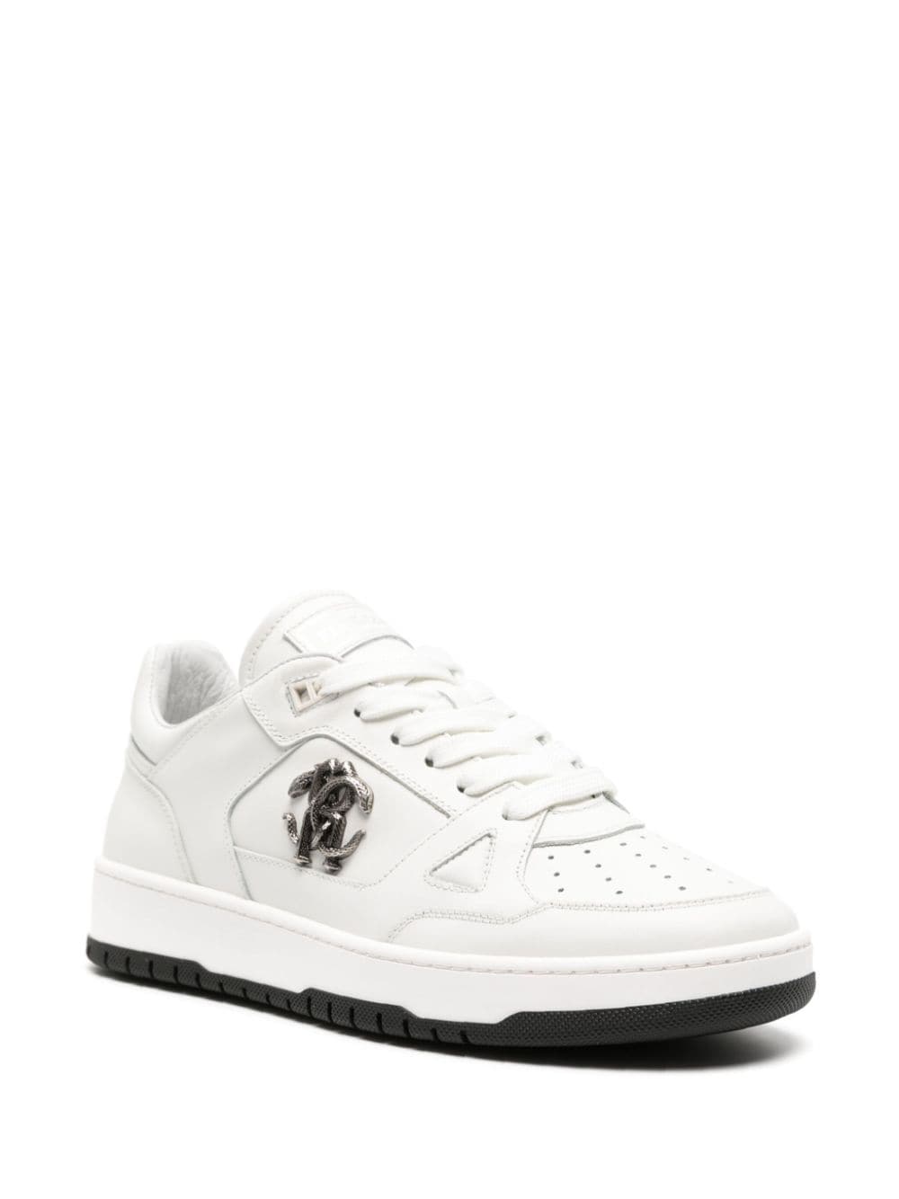 Roberto Cavalli Mirror Snake-embellished leather sneakers - Wit