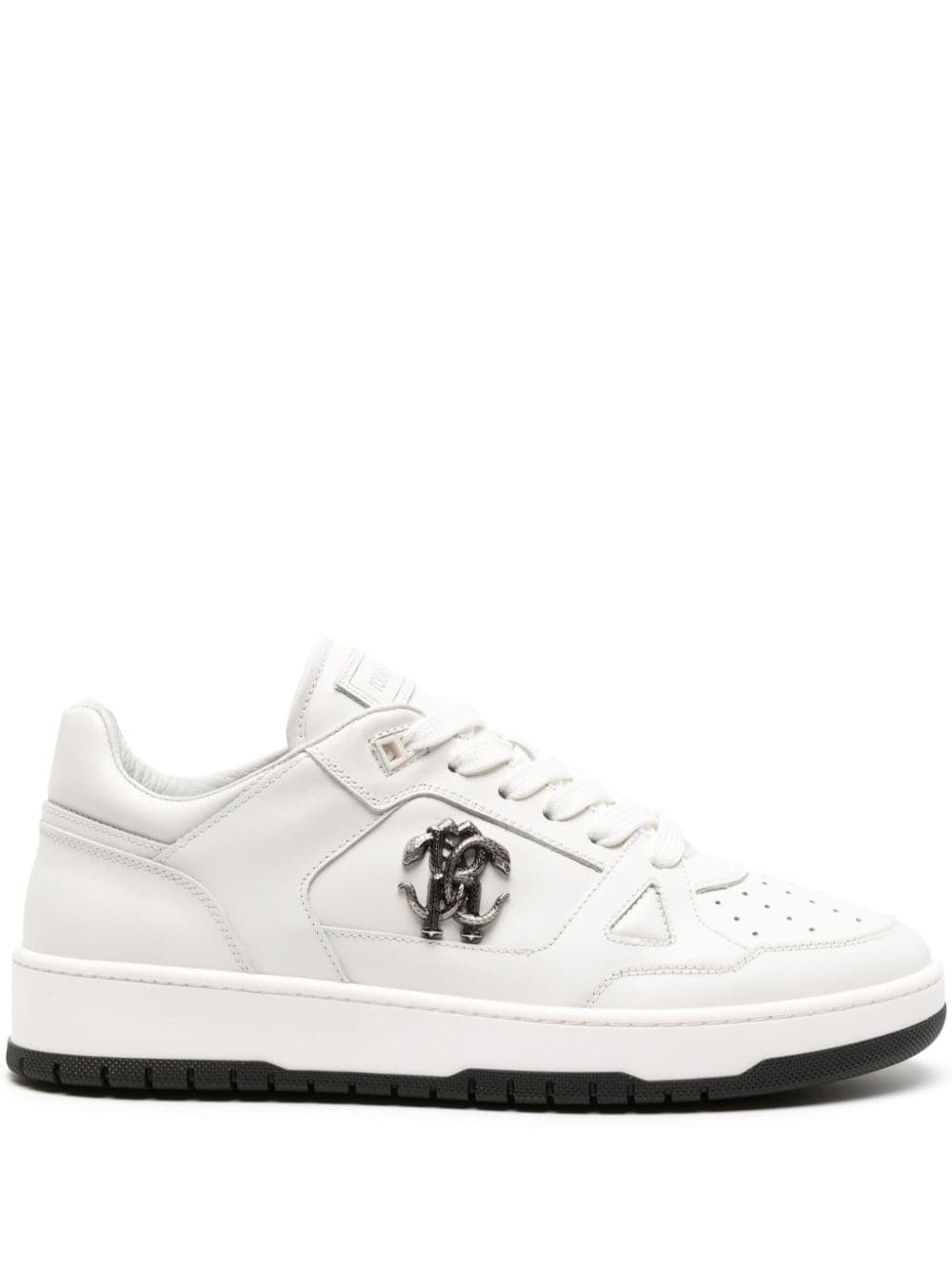 Roberto Cavalli Mirror Snake-embellished Leather Trainers In White