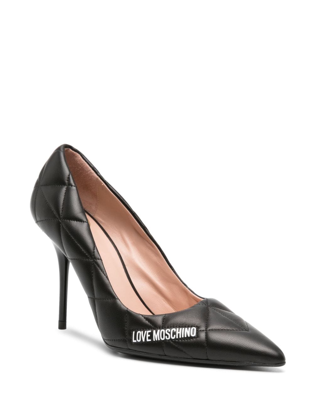 Shop Love Moschino Logo-print 100mm Quilted Pumps In Black