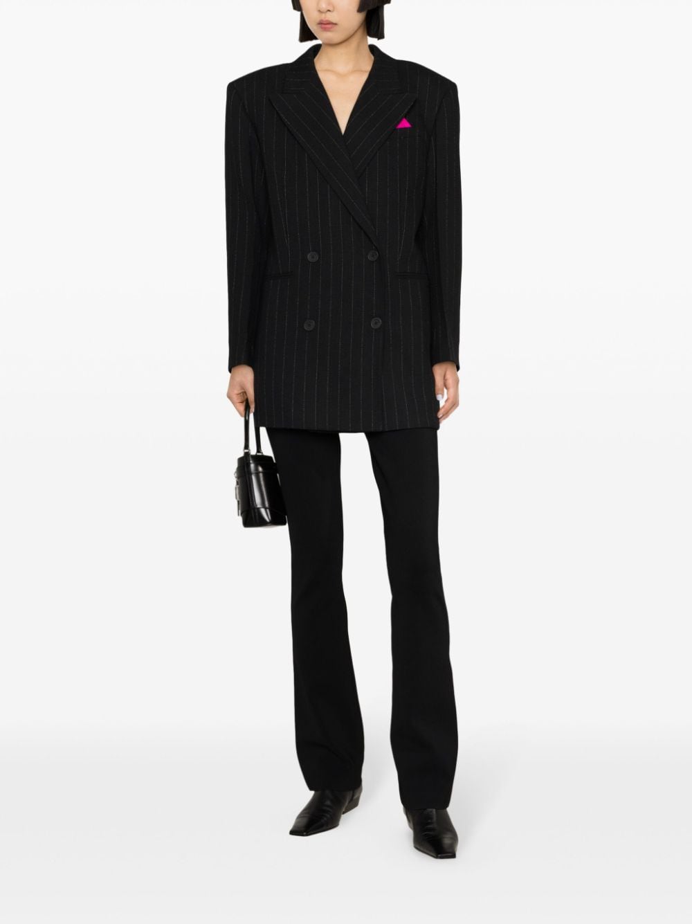 Shop Sandro Double-breasted Pinstripe Blazer In Black