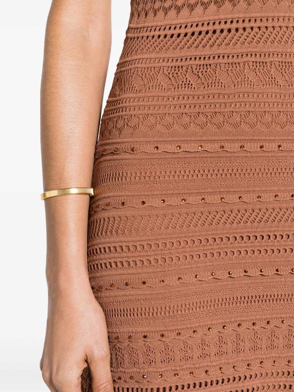 Shop Sandro Crochet-knit Flared Maxi Dress In Brown