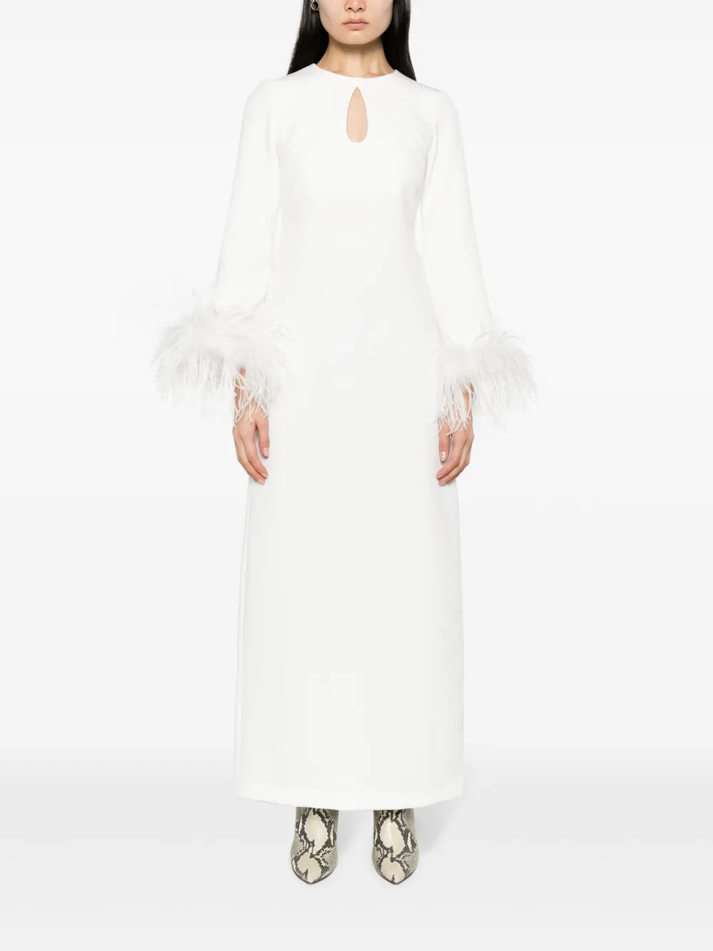 P.A.R.O.S.H. feather-detail cut-out dress - Wit