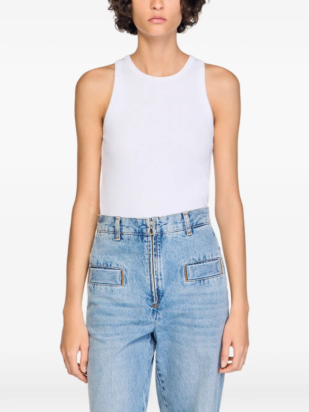 SANDRO Geribbelde tanktop Wit