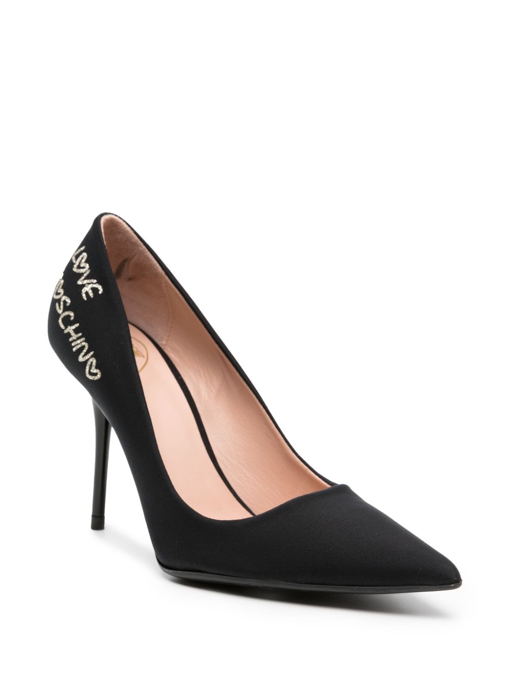 Shop Love Moschino Logo-lettering 100mm Textured Pumps In Black