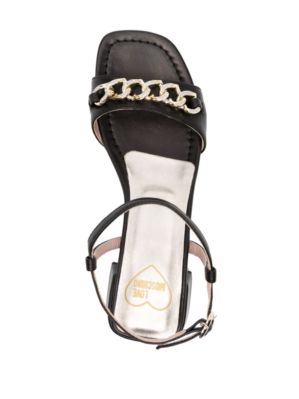 Shop Love Moschino 50mm Heart-chain Leather Sandals In Black