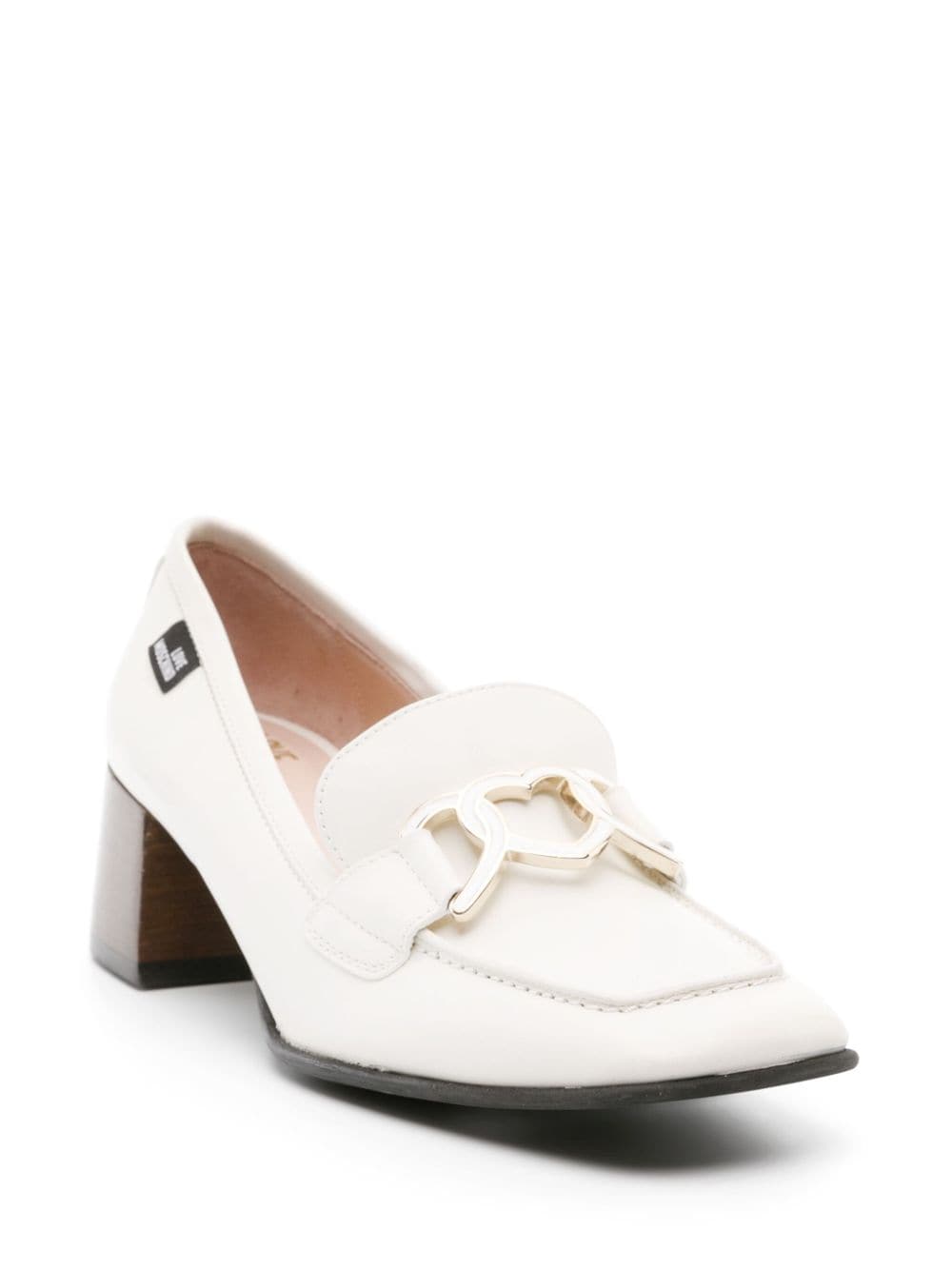 Shop Love Moschino 50mm Buckle Leather Pumps In White