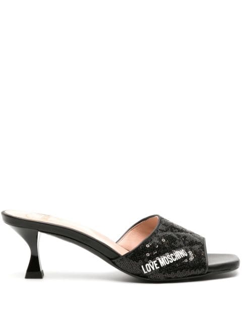 Love Moschino 65mm sequinned logo mules