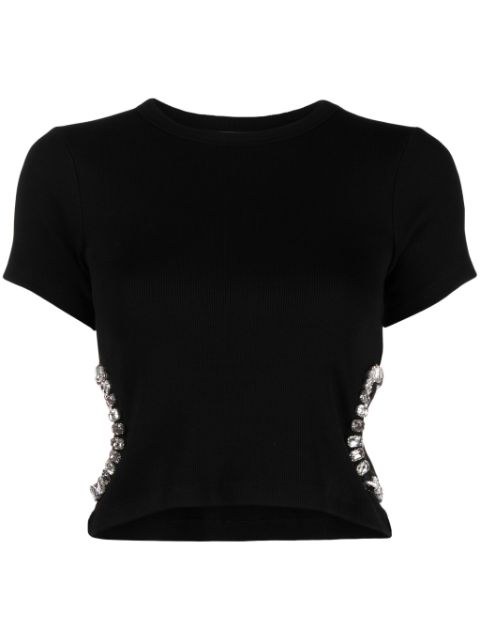 SANDRO crystal-embellished cut-out T-shirt