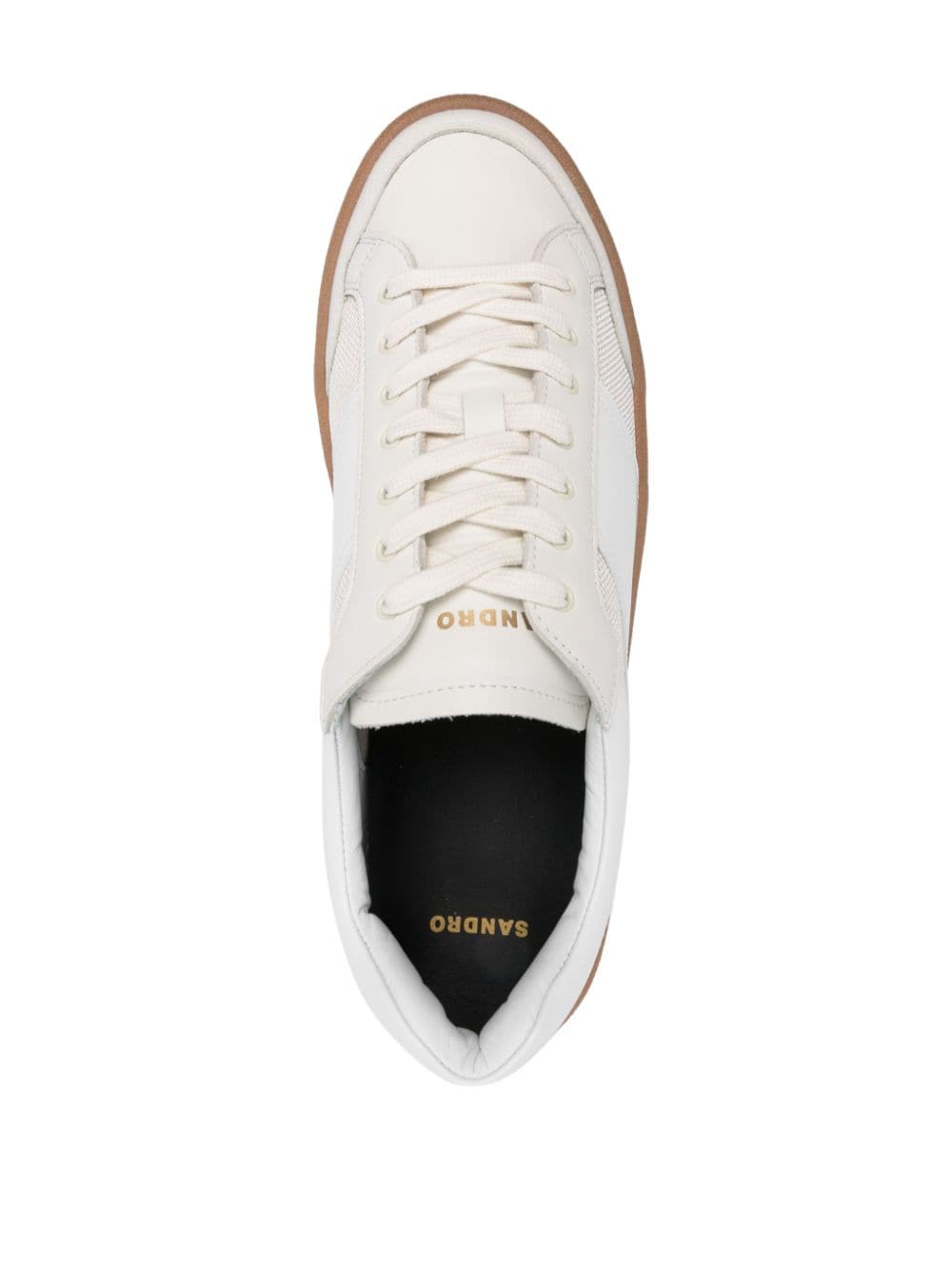 Shop Sandro Mesh-detailed Leather Sneakers In White
