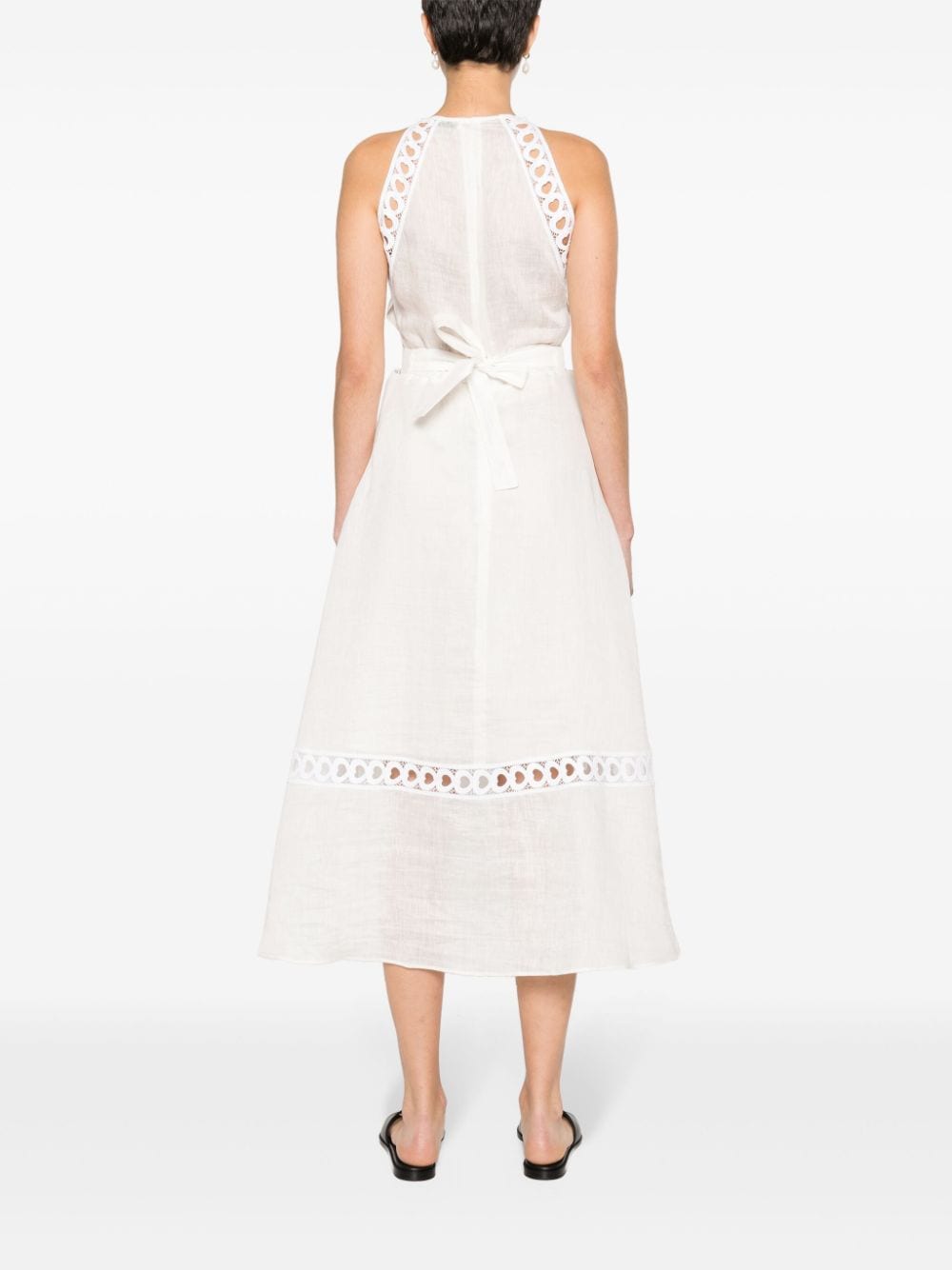 Shop Sandro Crochet-trim Linen Midi Dress In White