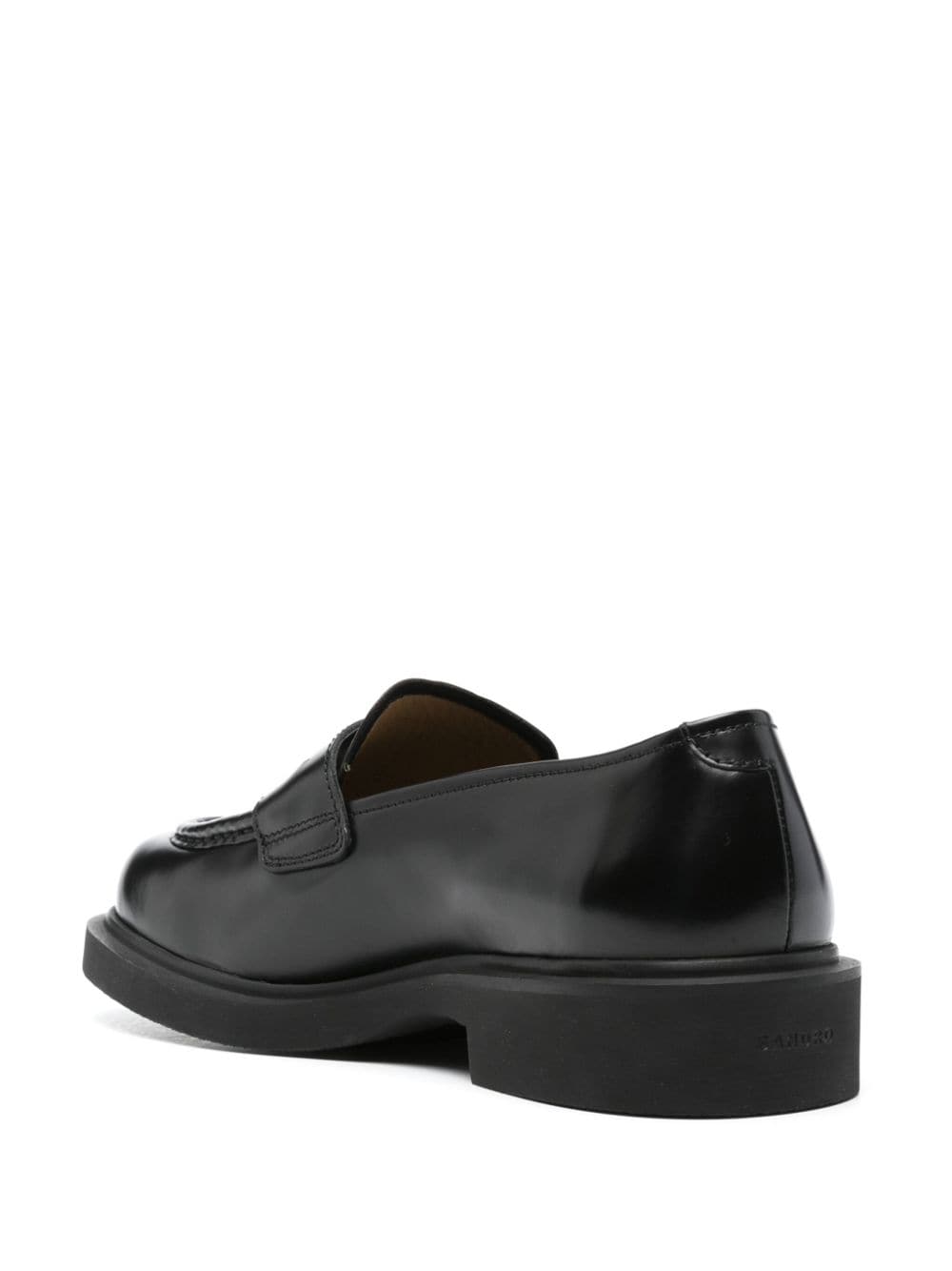 Shop Sandro Penny Slot Leather Loafers In Black