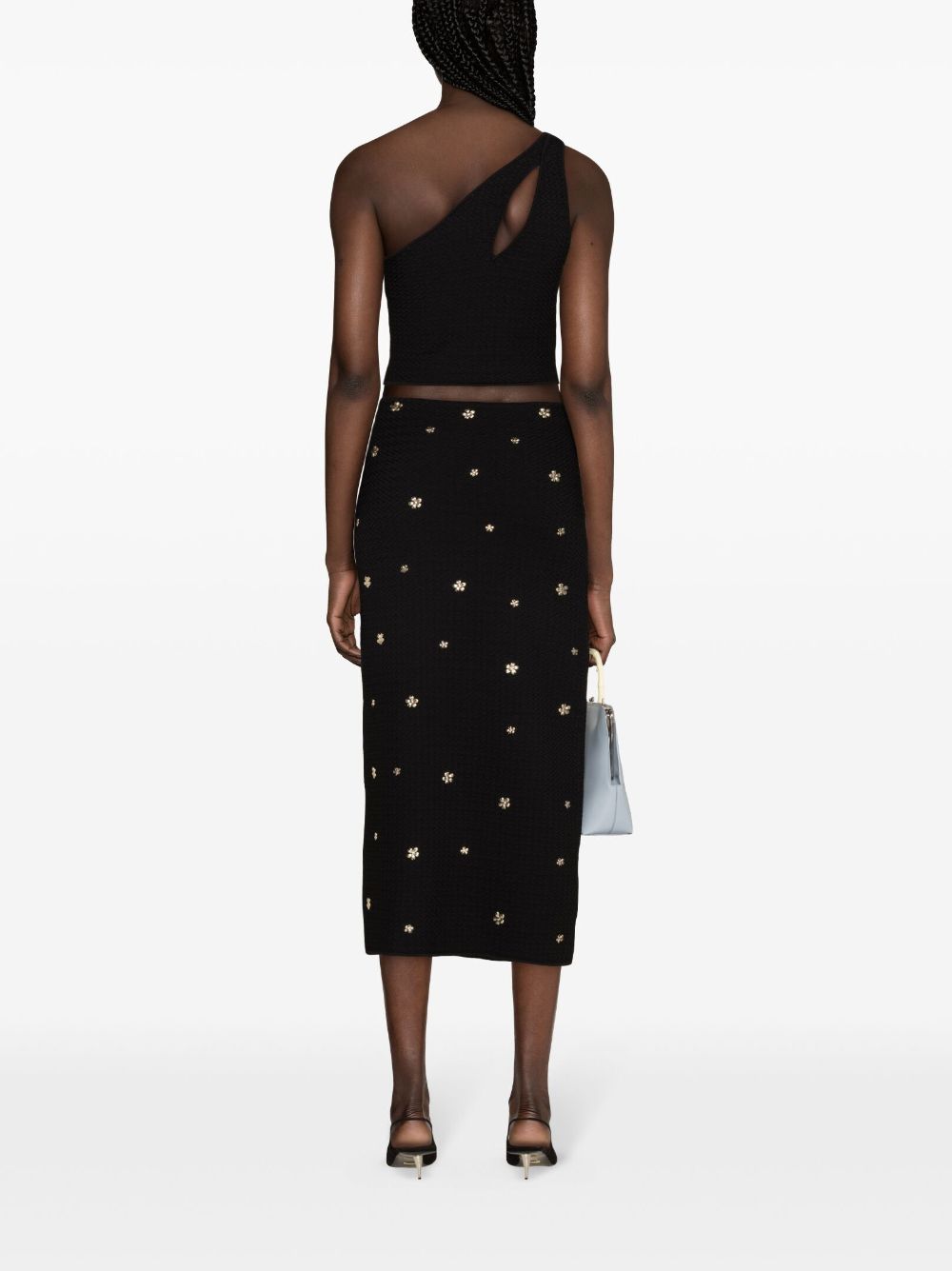 Shop Sandro Floral-appliqué Pencil Skirt In Black