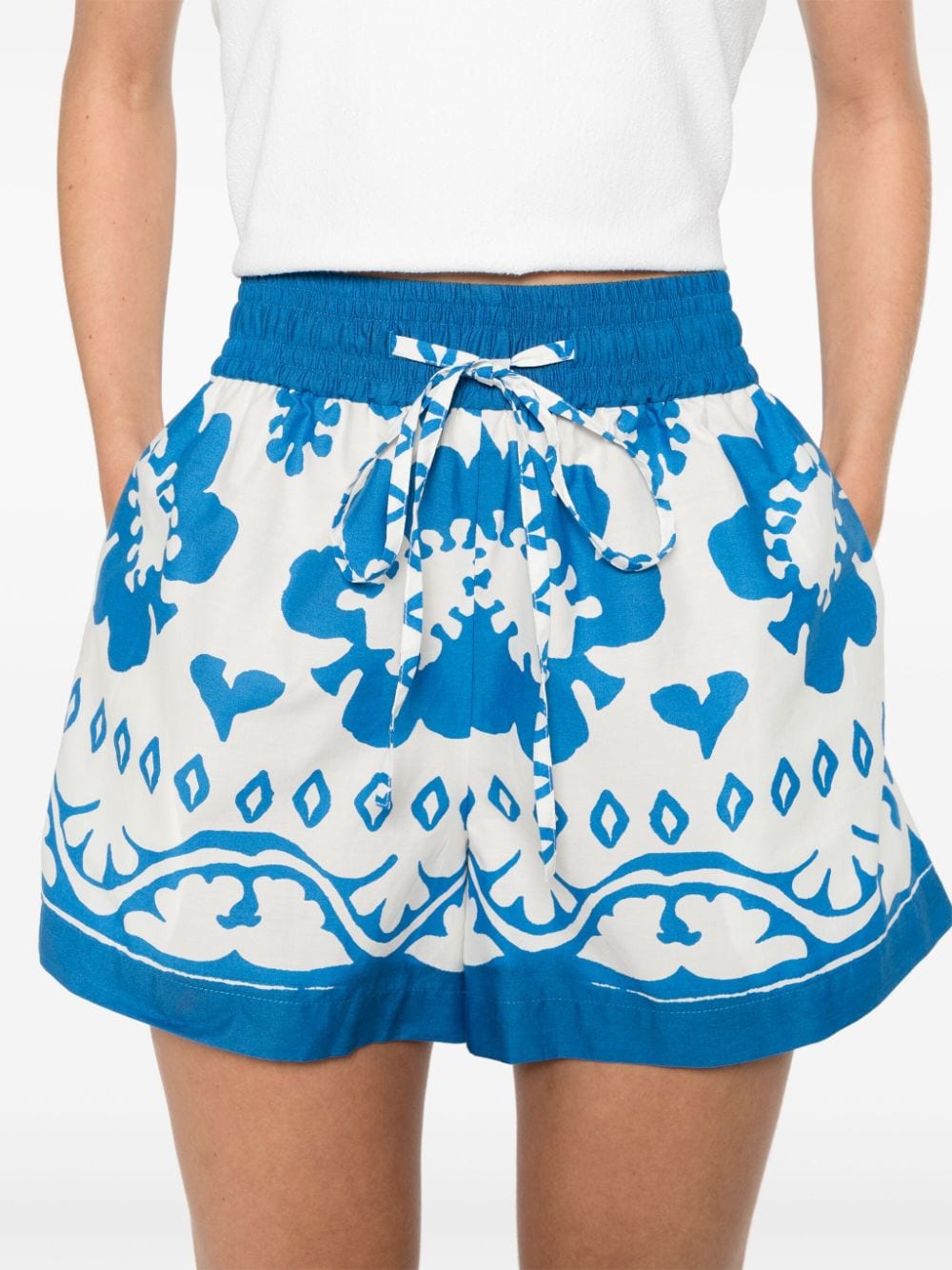 Shop Sandro Graphic-print Cotton Shorts In 蓝色