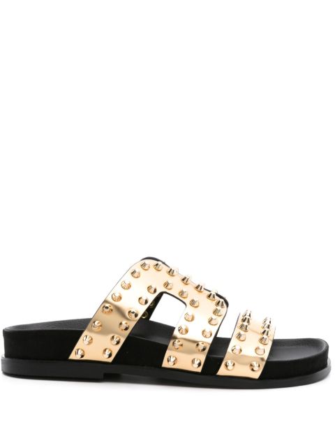 SANDRO studded metallic-leather slides