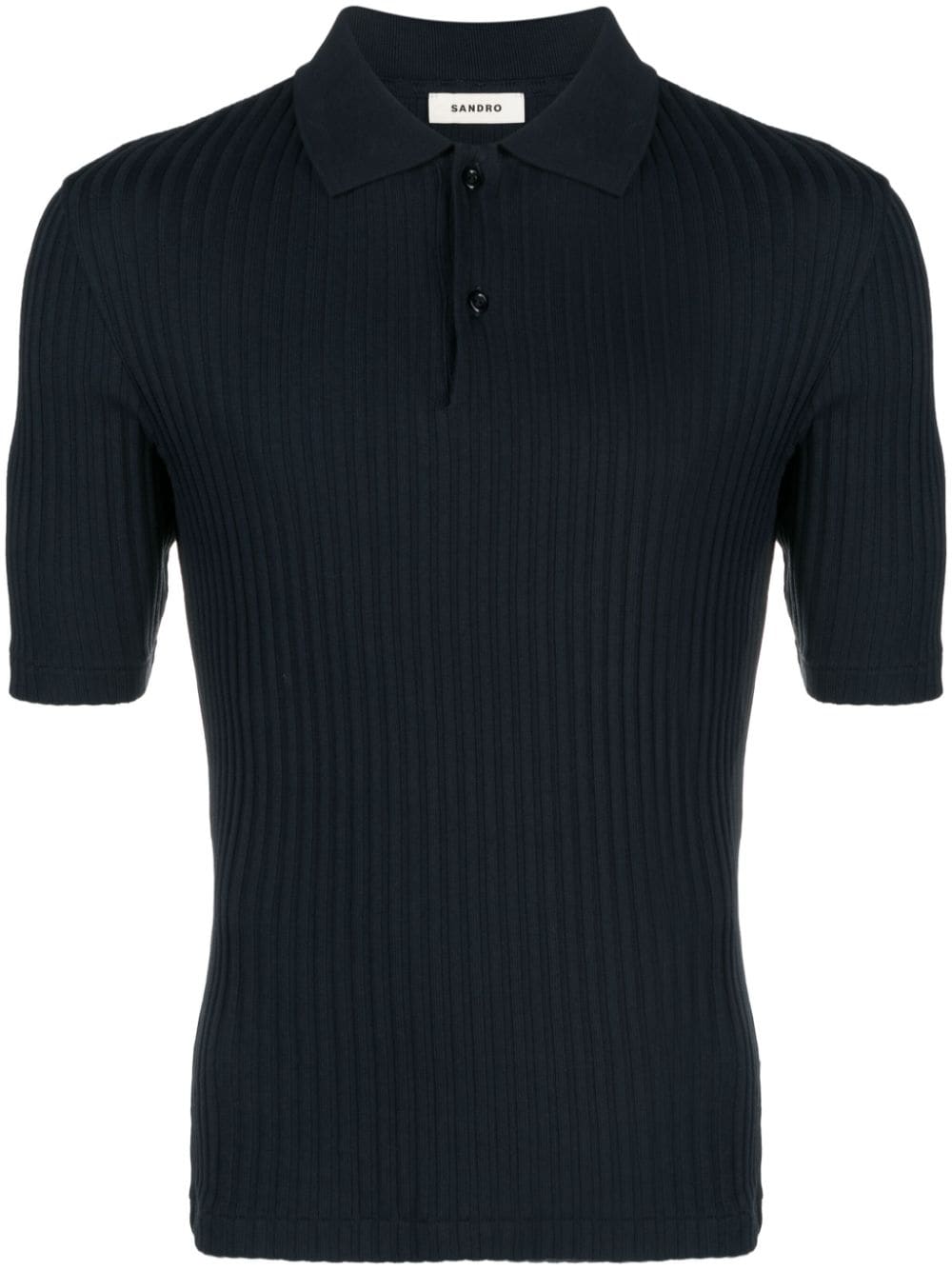 Sandro Ribbed Organic-cotton Polo Shirt In Blue