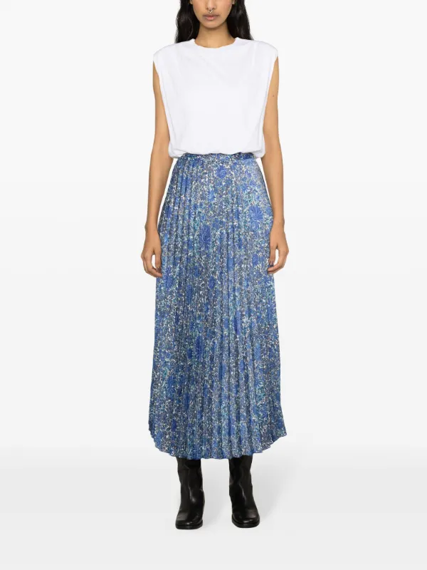 SANDRO paisley print Pleated Midi Skirt Blue FARFETCH CA