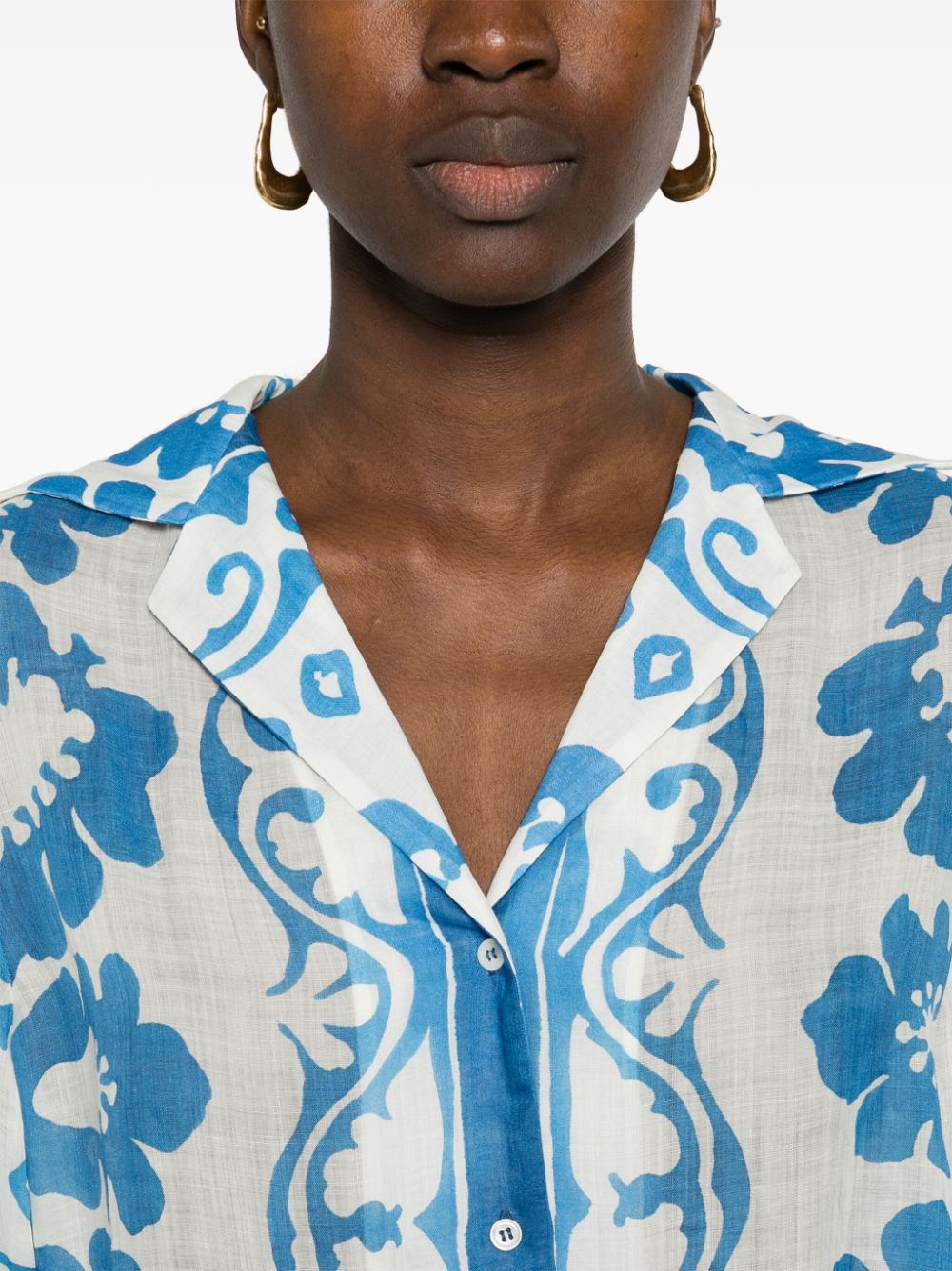SANDRO Overhemd met bloemenprint en korte mouwen Blauw