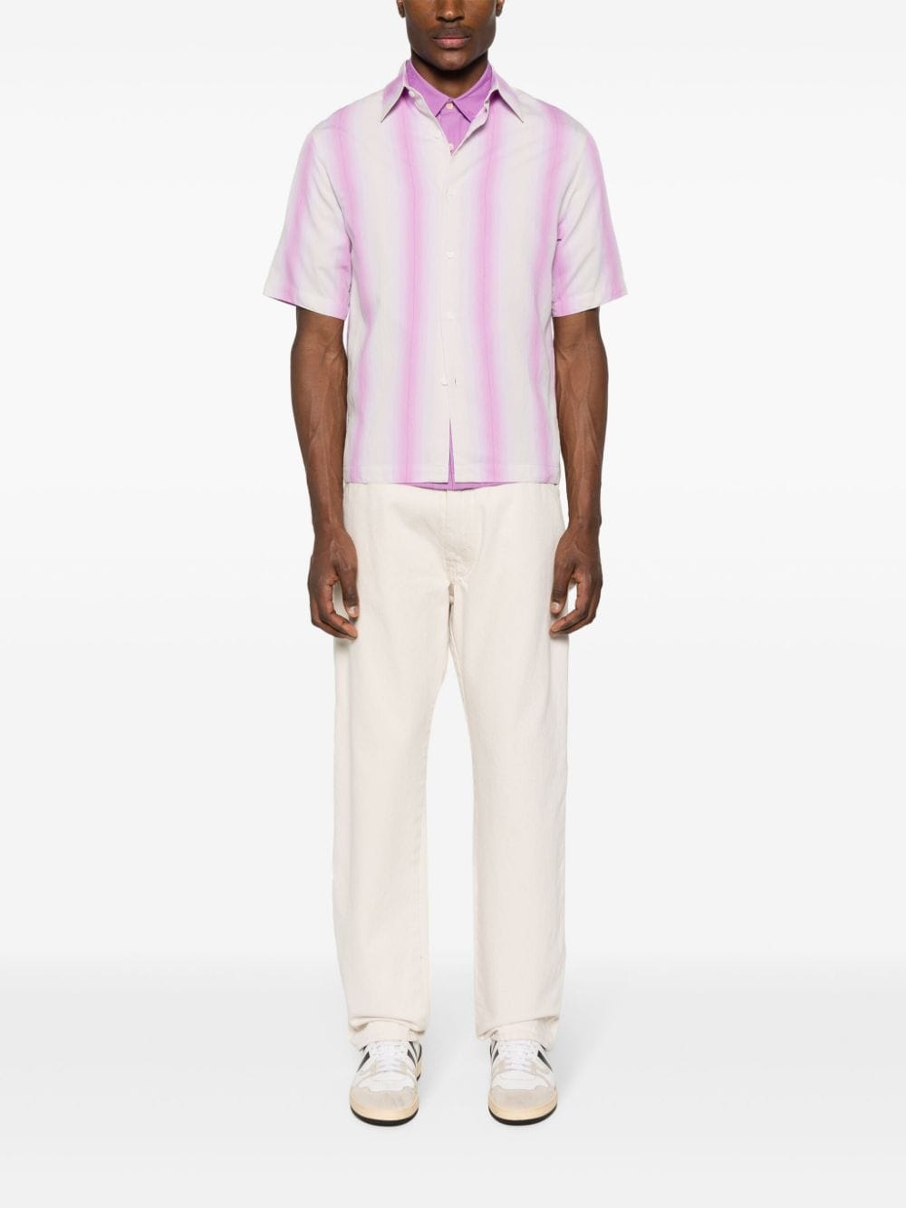 Shop Sandro Stripe-pattern Faded Shirt In Pink